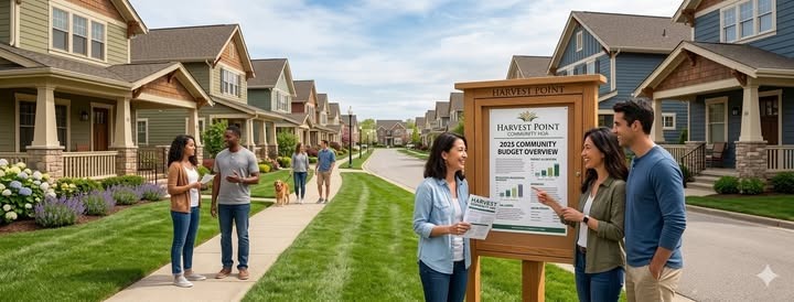 Committee-supplied illustration of neighbors sharing information in a residential neighborhood